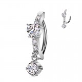 Piercing anneau pour nombril gris cœur cristal (09)