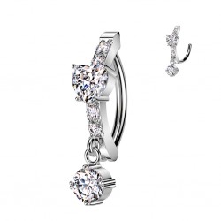 Piercing anneau pour nombril gris cœur cristal (09)