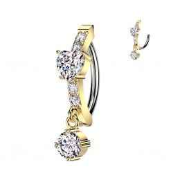 Piercing anneau pour nombril jaune cœur cristal (09)