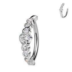 Piercing anneau pour nombril gris ligne de cœurs strass transparents (11)