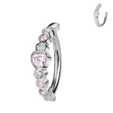 Piercing anneau pour nombril gris ligne de cœurs strass roses (11)