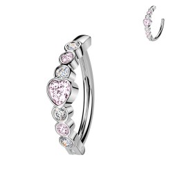 Piercing anneau pour nombril gris ligne de cœurs strass roses (11)