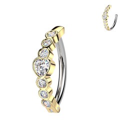 Piercing anneau pour nombril jaune ligne de cœurs strass transparents (11)