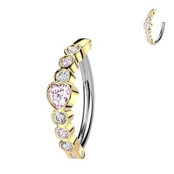 Piercing anneau pour nombril jaune ligne de cœurs strass roses (11)