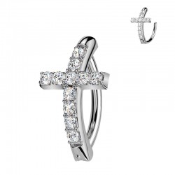 Piercing anneau pour nombril gris croix strass transparents (12)