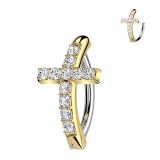 Piercing anneau pour nombril jaune croix strass transparents (12)