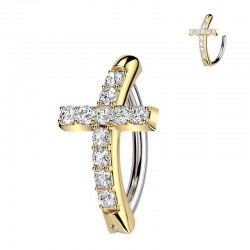 Piercing anneau pour nombril jaune croix strass transparents (12)