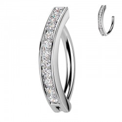 Piercing anneau pour nombril gris ligne de strass transparents (25)