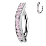 Piercing anneau pour nombril gris ligne de strass roses (25)