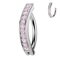 Piercing anneau pour nombril gris ligne de strass roses (25)