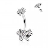 Banane de nombril gris fleur et papillon strass transparents (74)