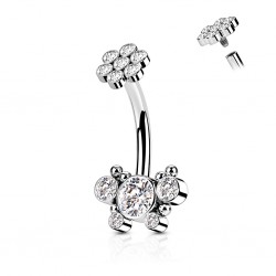Banane de nombril gris fleur et papillon strass transparents (74)