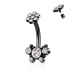 Banane de nombril noir fleur et papillon strass transparents (74)