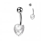Banane de nombril gris deux perles blanches (77)