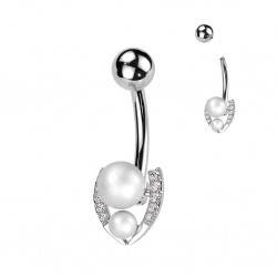 Banane de nombril gris deux perles blanches (77)