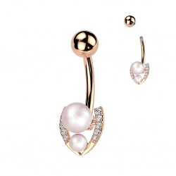 Banane de nombril rose deux perles blanches (77)
