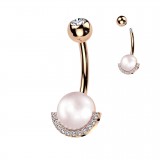 Banane de nombril rose perle blanche strass transparents (79)