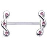 Piercing téton barbell 16 - Vrilles strass roses