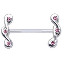 Piercing téton barbell 16 - Vrilles strass roses