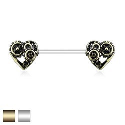 Piercing téton barbell 18 - Coeurs rouages