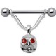 Piercing téton barbell 29 - Crâne aux yeux rouges