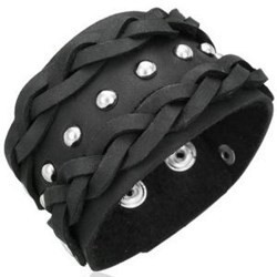 Bracelet de force 83 - Noir ronds et lanières entrelacées