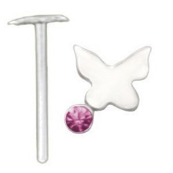 Piercing nez pliable 0.5mm 106 - Papillon strass rose