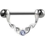 Piercing téton barbell 54 - Strass rond bleu-clair