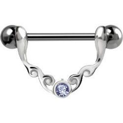 Piercing téton barbell 54 - Strass rond bleu-clair