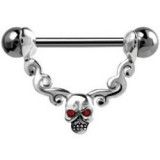 Piercing téton barbell 55 - Crâne aux yeux rouges