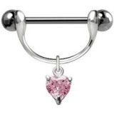 Piercing téton barbell 58 - Coeur rose