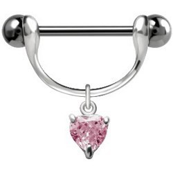 Piercing téton barbell 58 - Coeur rose