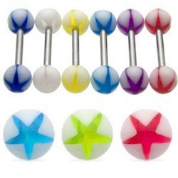 Piercing de langue UV 42 - étoile fond blanc