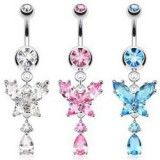 Piercing nombril papillon cristaux colorés (153)