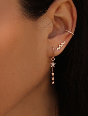  Piercing conch / conque avec un anneau jaune orné de strass transparents 