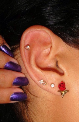  hélix en forme de cœur et trois piercings au lobe de l’oreille 