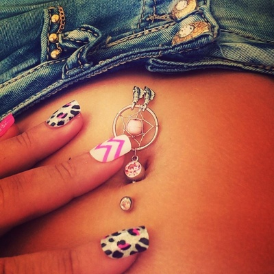  Piercing nombril attrape rêve rose 